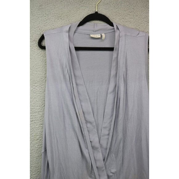 LOGO by Lori Goldstein Sleeveless Gray Silky Open Front Overlay-1X-Boho-Pockets - Picture 3 of 14